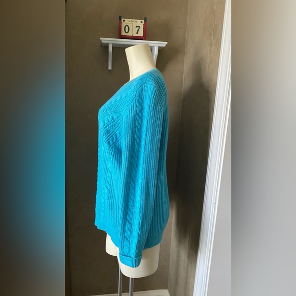 Talbots Turquoise Blue Long Sleeve Cable Knit Sweater, size M - Picture 3 of 8
